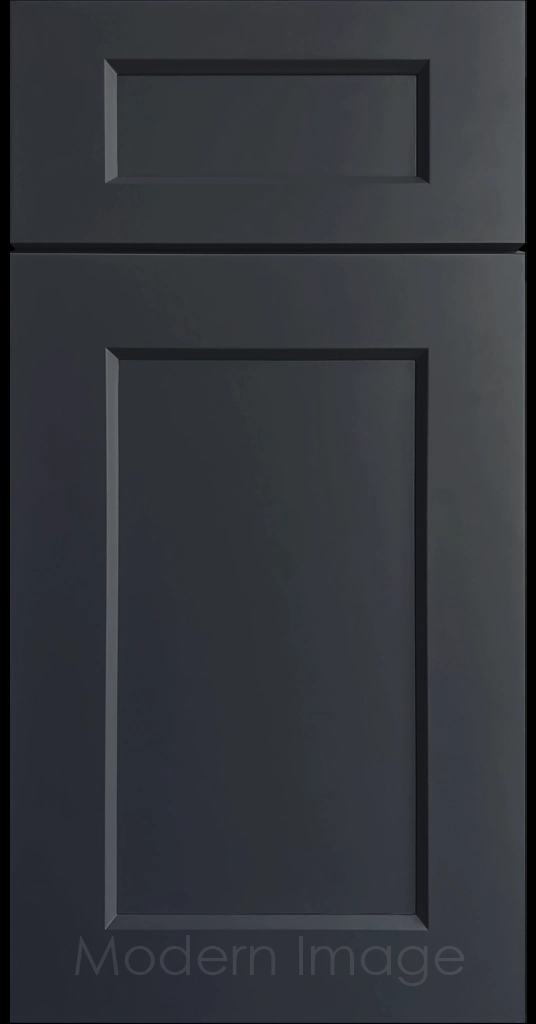 Laguna Sea matte painted Shaker kitchen cabinet door with wide stiles & rails, inside profile and a flat center panel.